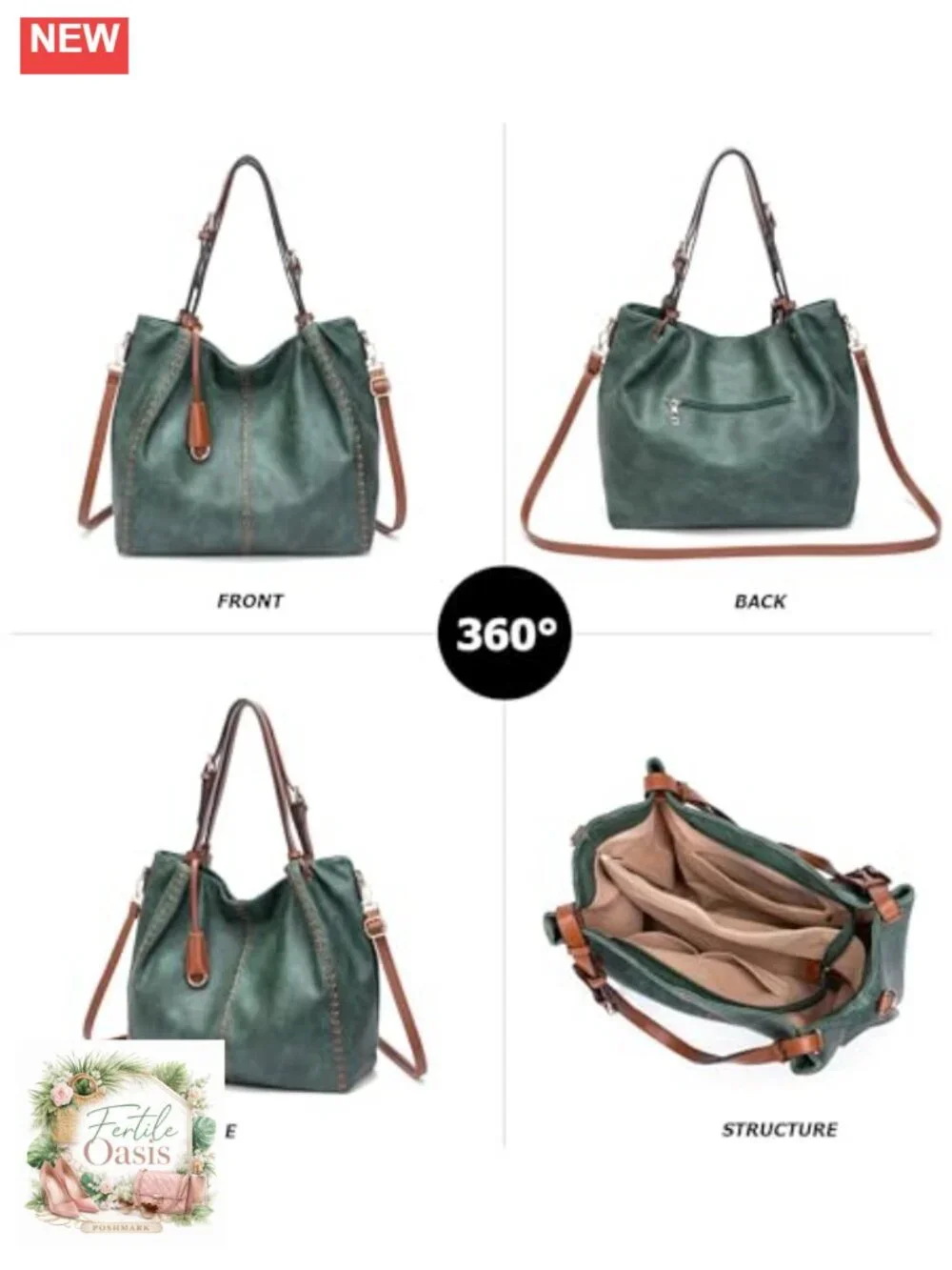 Vintage PU Leather Hobo Shoulder Bag, Tote with Rivets